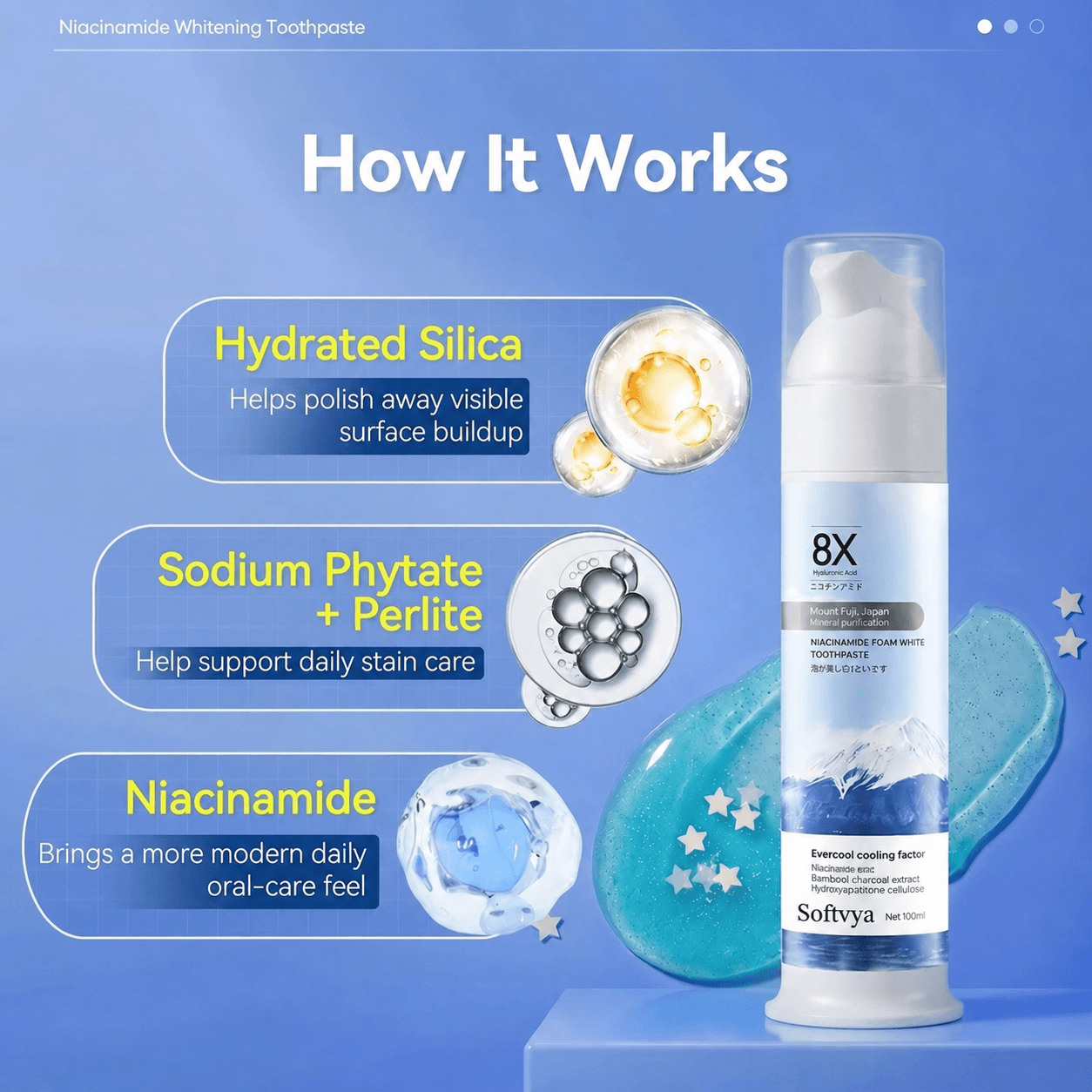 Niacinamide Foaming Whitening Toothpaste 8X - Fresh Breath Stain Removal Gentle Teeth Cleaning 100ml-D